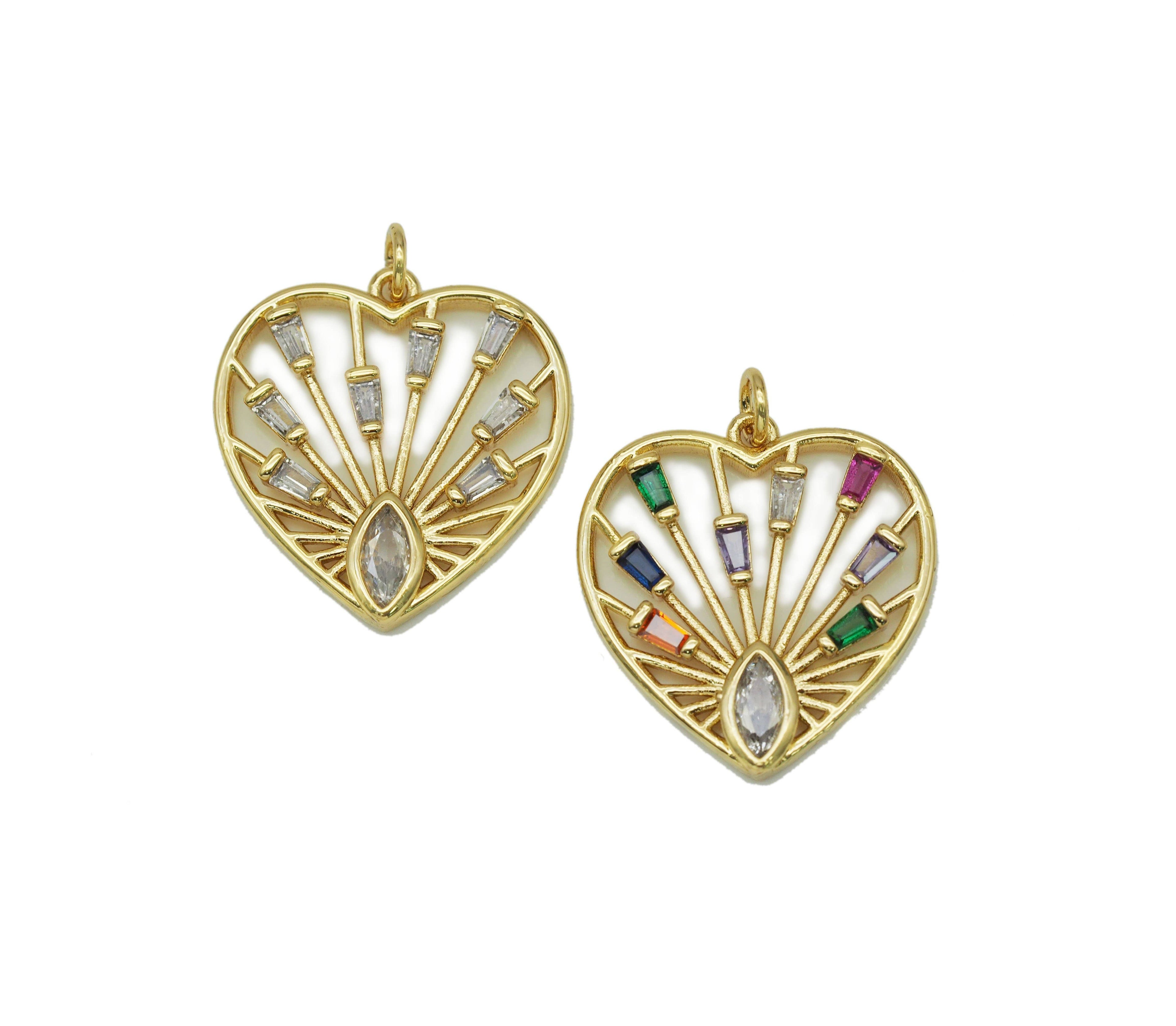 Trapezoid CZ on Hollow Out Heart Charm, Sku#F1487