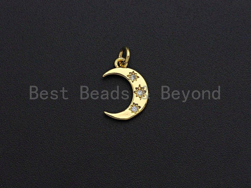North Star Shape Clear CZ Micro Pave Cresent Moon Pendant Charm, Cubic Zirconia Charm, 10x14mm,sku#Z861