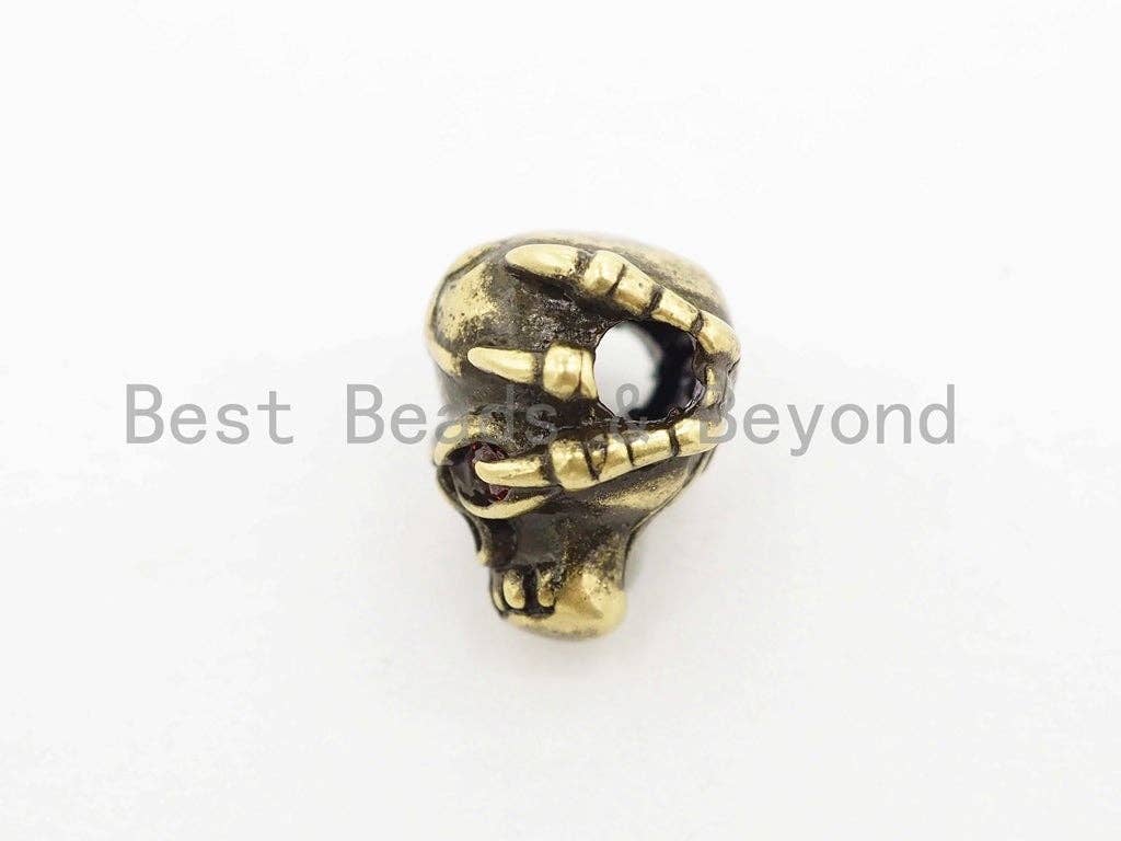 Antique Ogrish Red Eye Skull Bead, CZ Pave Skull Spacer Beads, Men's Bracelet Beads, Skull Mask Charm, 10x11mm, 1pc, sku#Y138