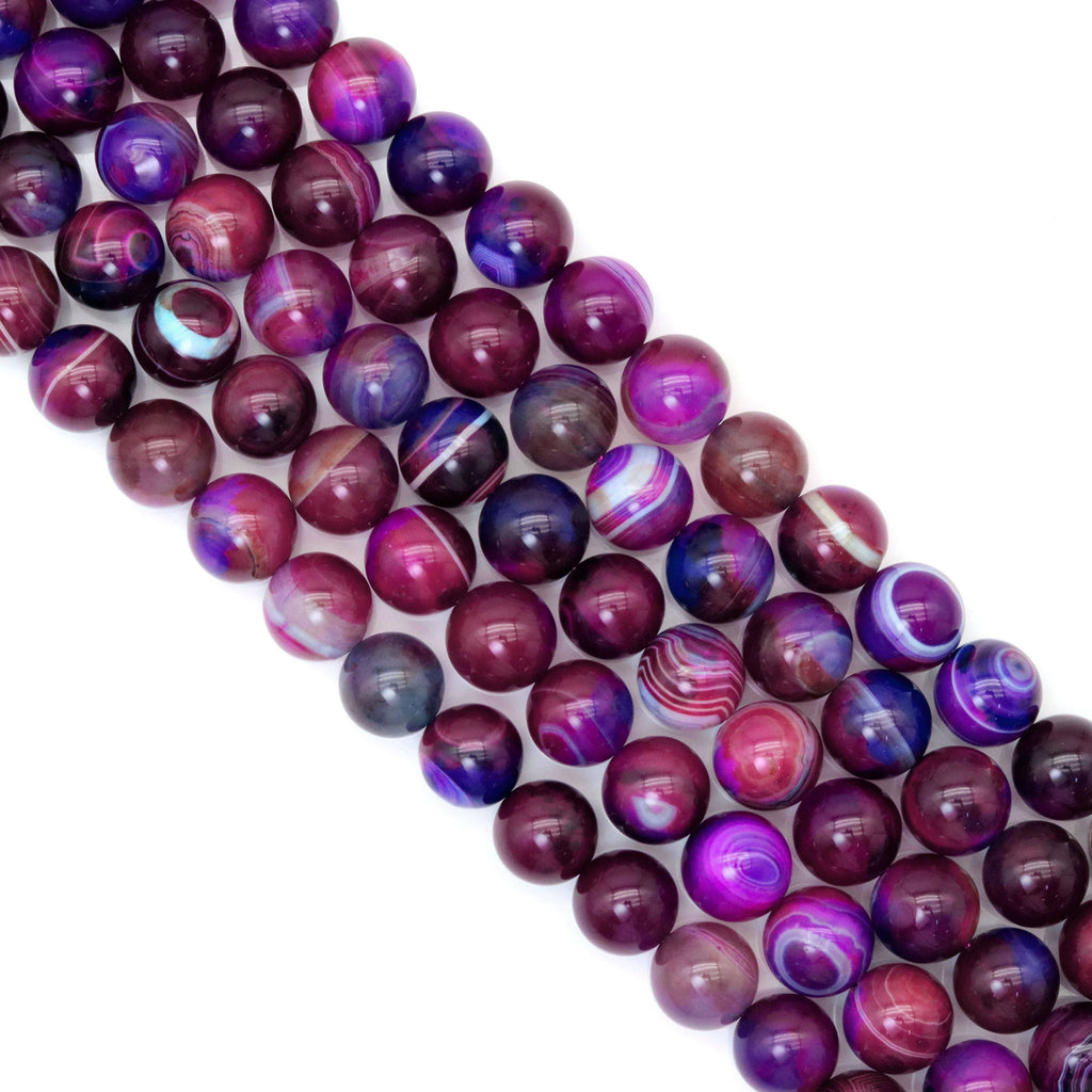 14mm Purple Blue Red Banded Agate Round Beads, Sku#U1793