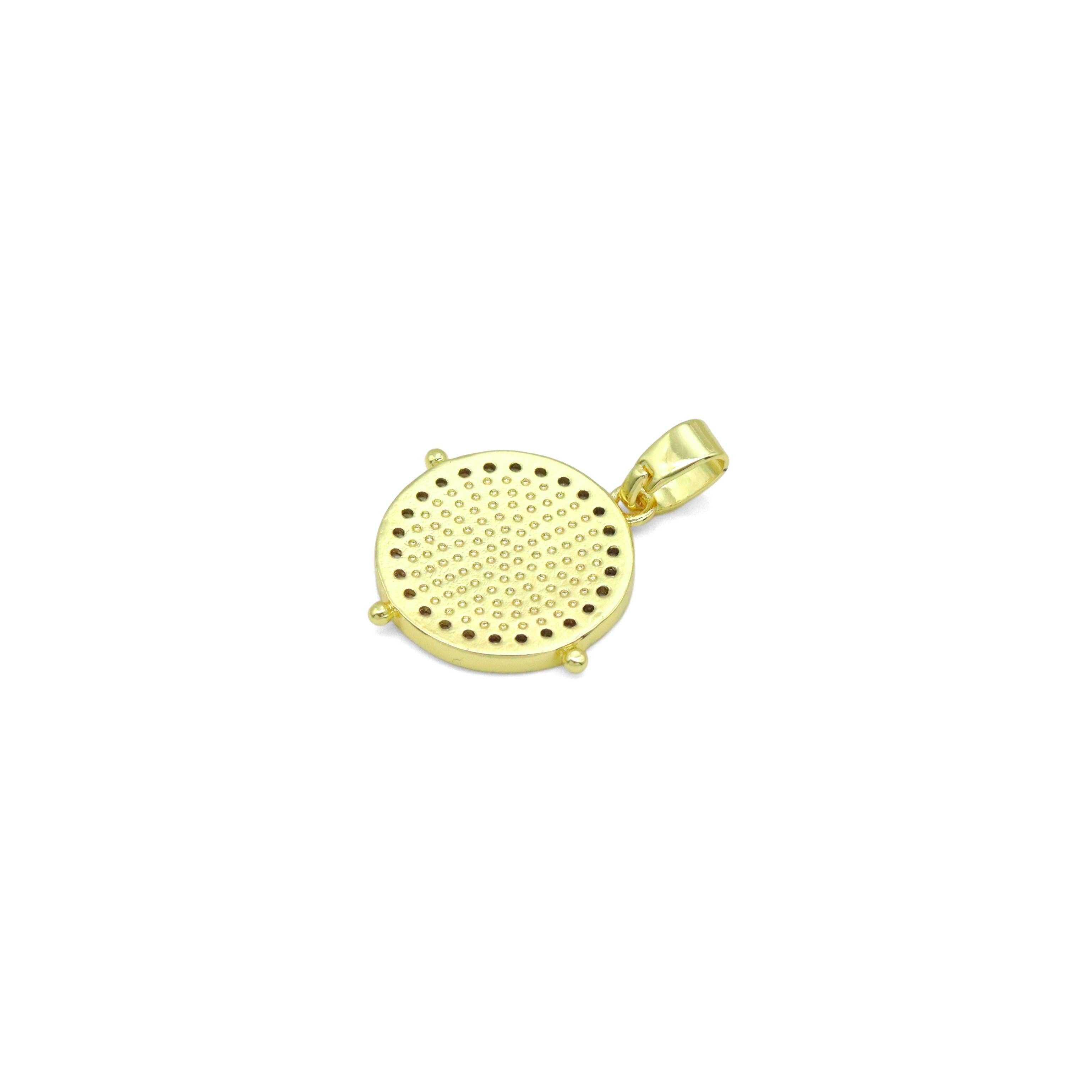 Clear CZ around radical line Round Coin Charm Pendant, Sku#LX765