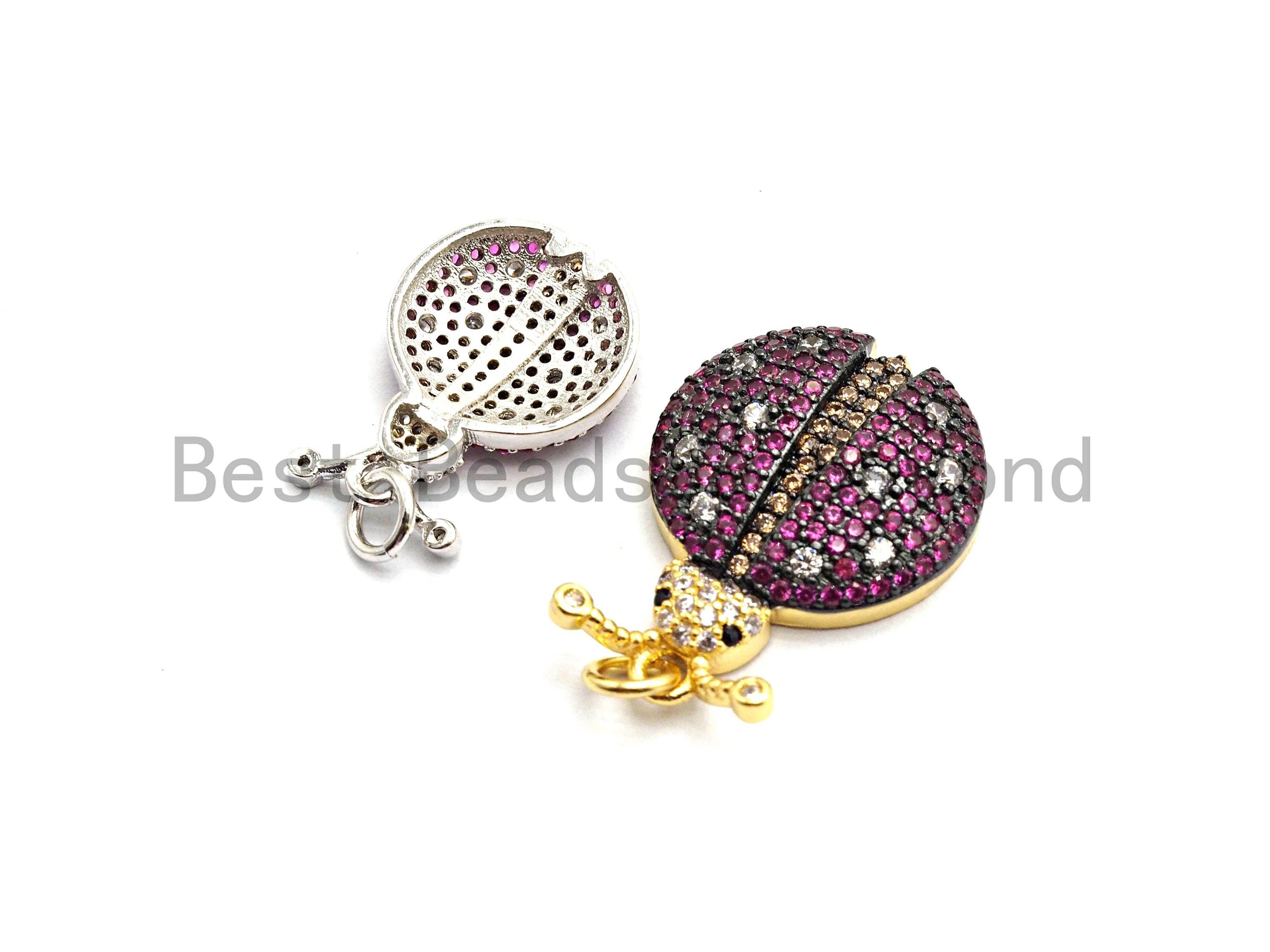 19mm CZ Fuchsia Color Micro Pave Ladybird Pendant,CZ Paved Ladybird Charm Gold,Silver,Rose Gold,Gunmetal plated,sku#F748