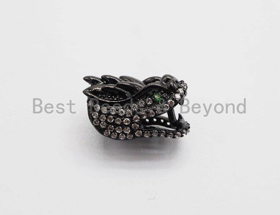 CZ Micro Pave Dragon Head Beads, Cubic Zirconia Spacer Beads, Animal Beads, Men's Bracelet Findings,15mm, sku#Y109
