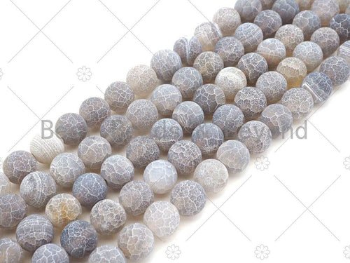 High Quality Natural Gray Frosted Matt Fire Agate, Round 6mm/8mm/10mm/12mm Fire Agate, Cracked Fire agate, 15.5" Full Strand, sku#UA143