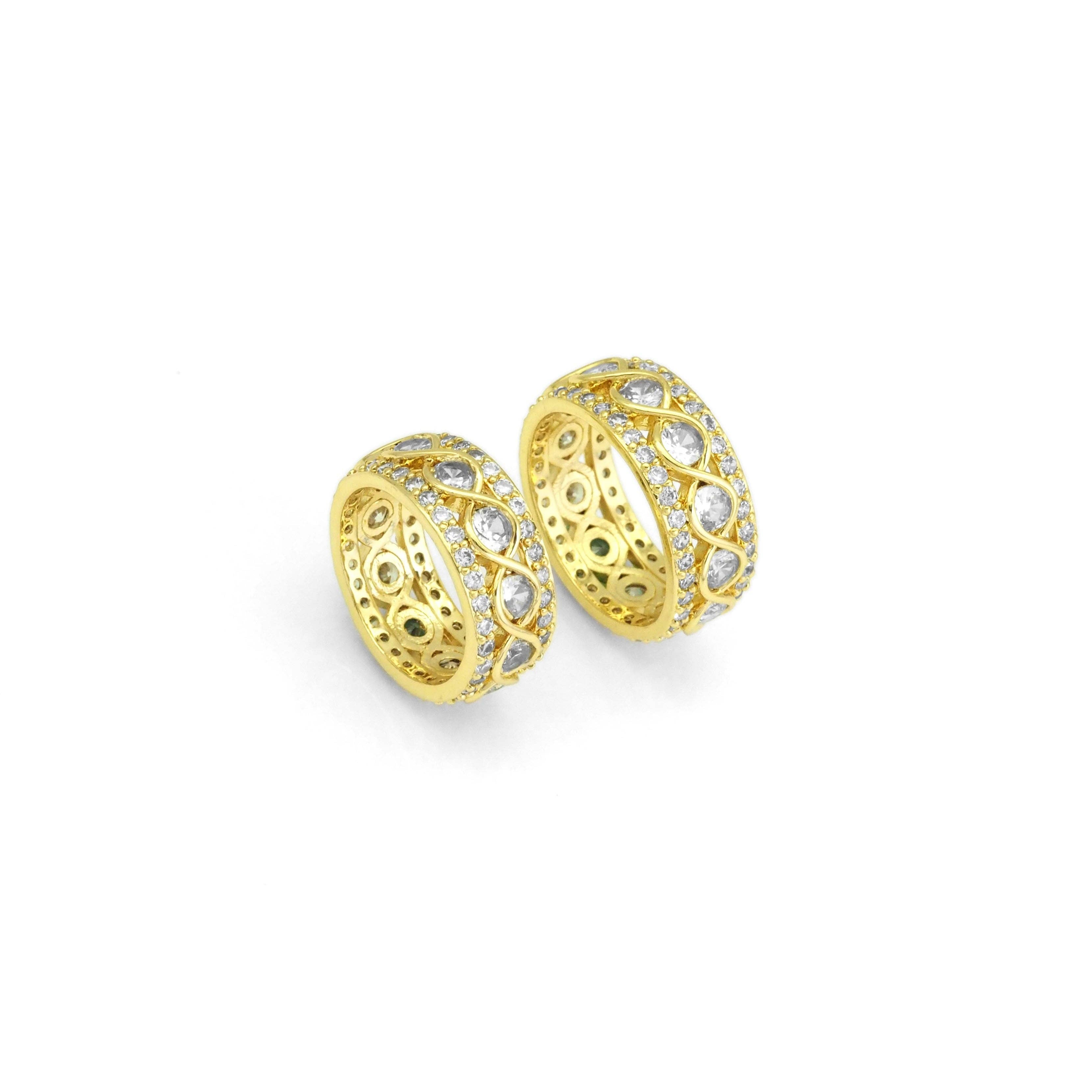 Gold Clear CZ Fixed Size Thick Band Ring, Sku#LX280