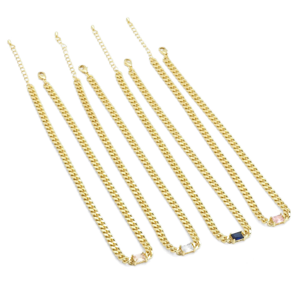 Cuban Chain Colorful CZ Link Necklace Bracelet , Sku#EF349