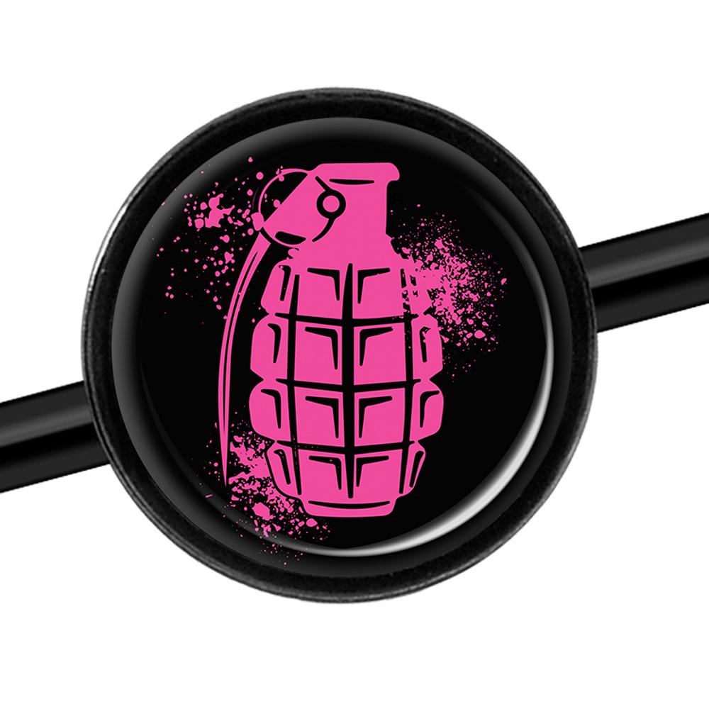 14G Pink Grenade Black Industrial Barbell 37mm