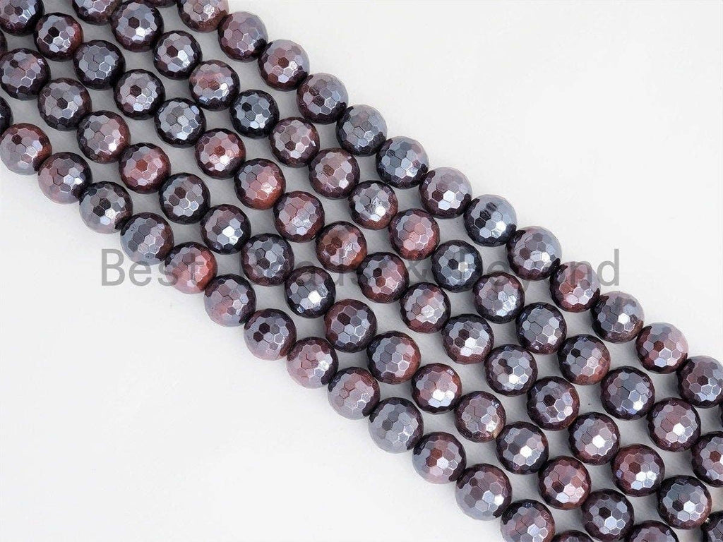 High Quality Mystic Plated Faceted Red Brown Tiger Eye Beads, 6mm/8mm/10mm/12mm/14mm Tiger Eye Gemstone Beads, 15inch Full strand, SKU#U410