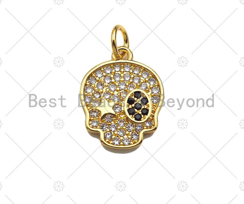 CZ Micro Pave North Star On Skull Shape Pendant/Charm,Cubic Zirconia Charm, Necklace Bracelet Charm Pendant,12x15mm, Sku#Y405