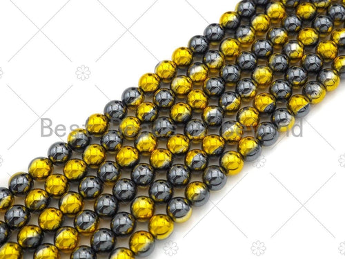 NEW!!! Half Gold Plated Natural Hematite Round Smooth  Beads, 4mm/6mm/8mm Gold Black Hematite Beads,15.5'' Full Strand, Sku#S134