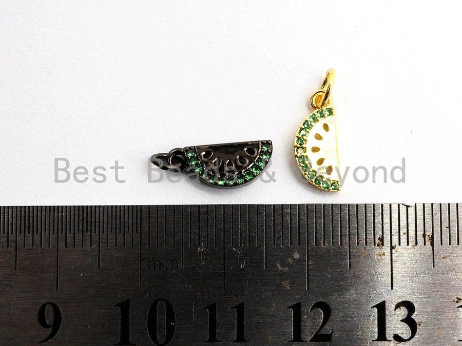 Green CZ Micro Pave Watermelon Slice Charm, Cubic Zirconia Pave Fruit Pendant/Charm, Micro Pave Watermelon Charm, 5x12mm, sku#Y141