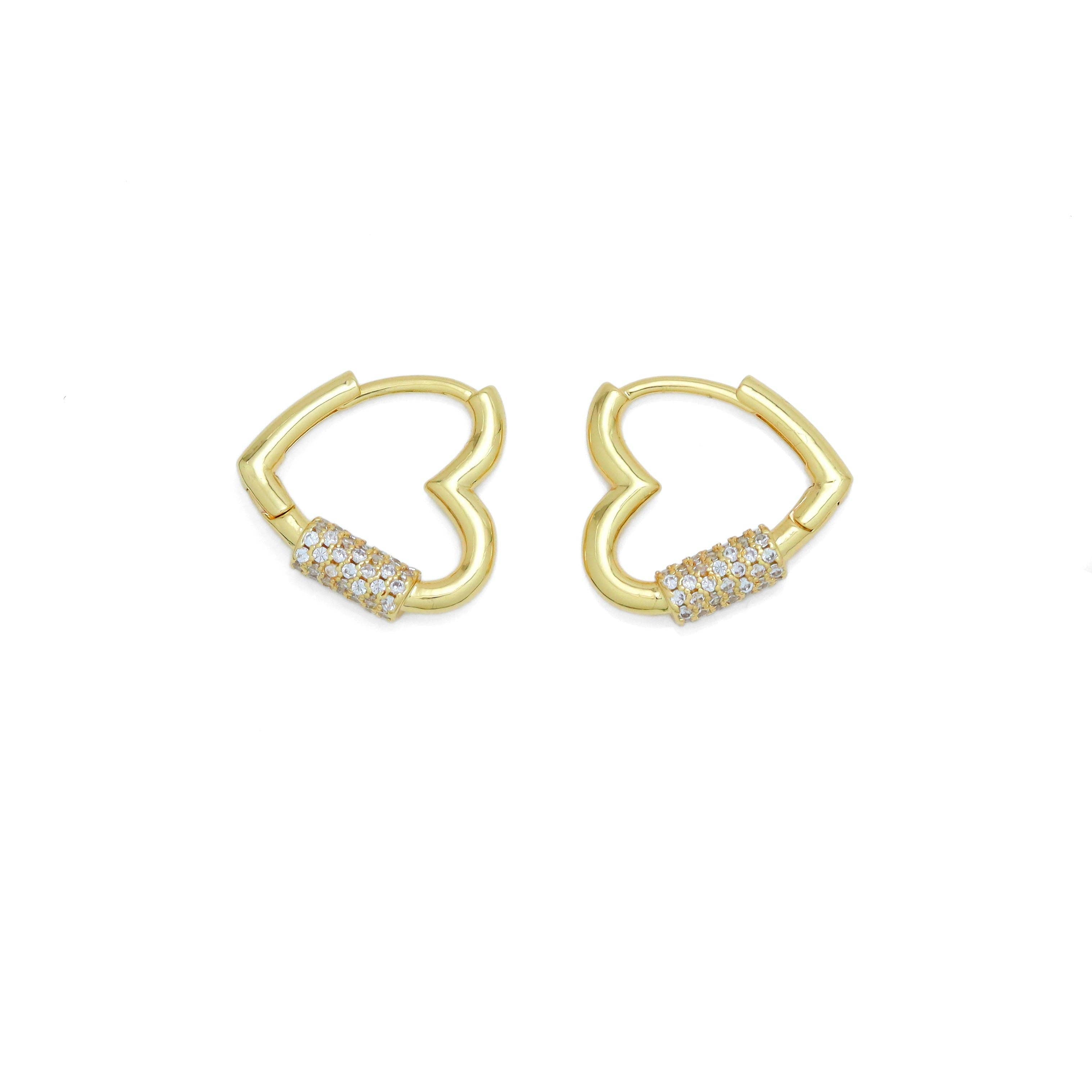 Gold Screw CZ Heart Shape Hoop Earrings, Sku#LX636