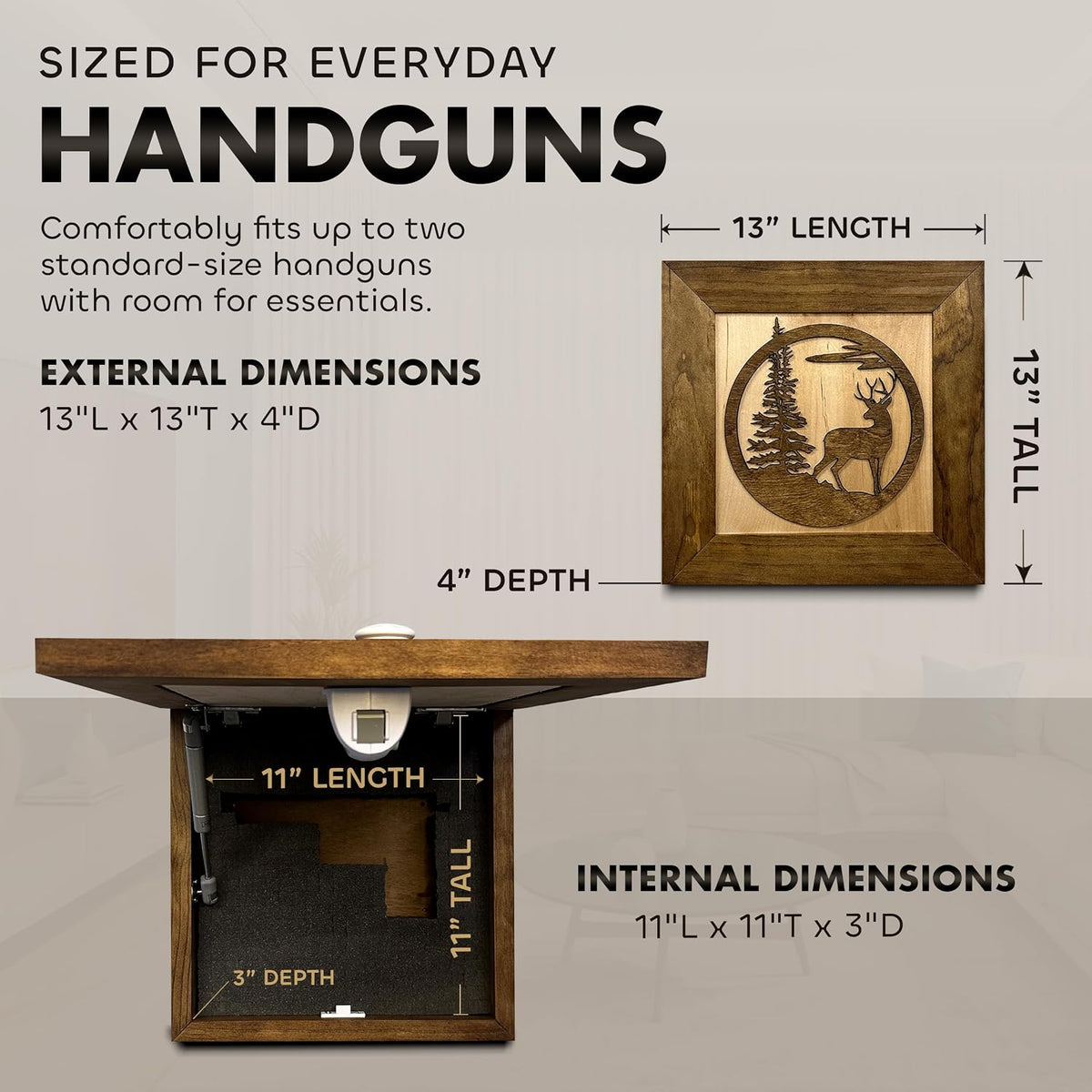 Buck In Nature Gun Safe Shelf - Gun Concealment Furniture - Hidden Gun Safe for Discrete Firearm Storage