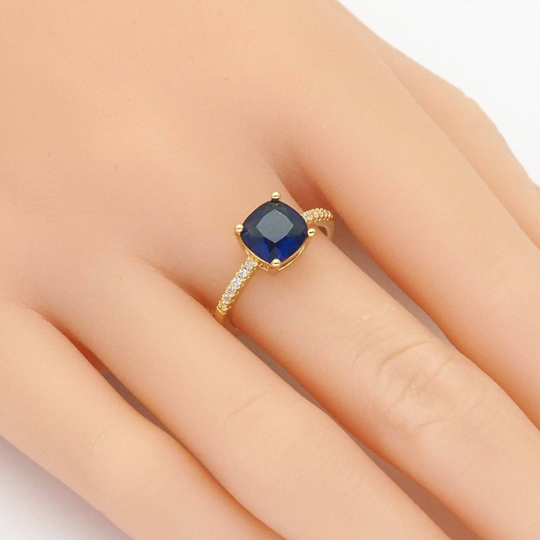 Gold Square Cobalt Clear CZ Adjustable Ring, Sku#LX283