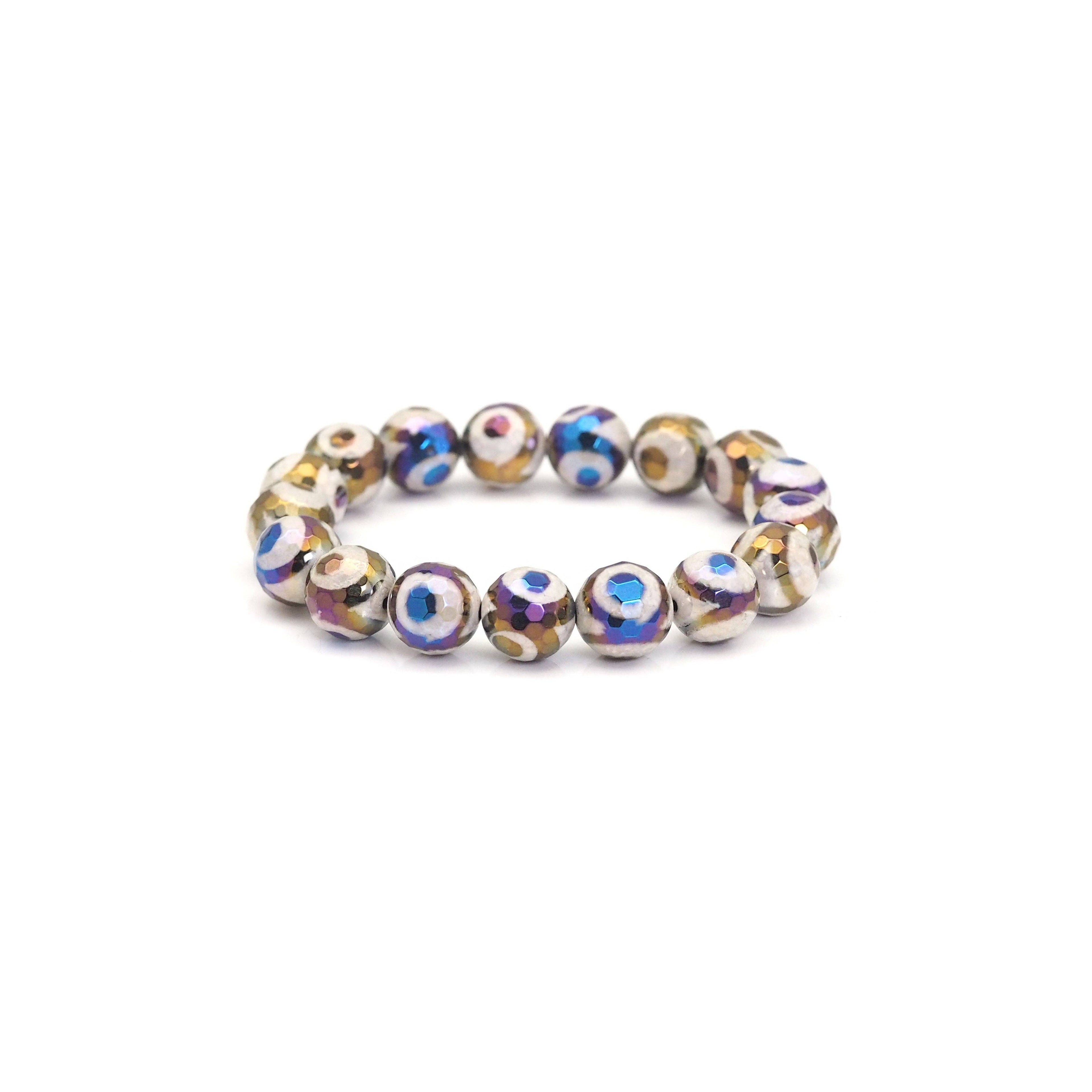 AB Mystic Evil Eye Agate Stretchy Bracelet, Sku#EF424