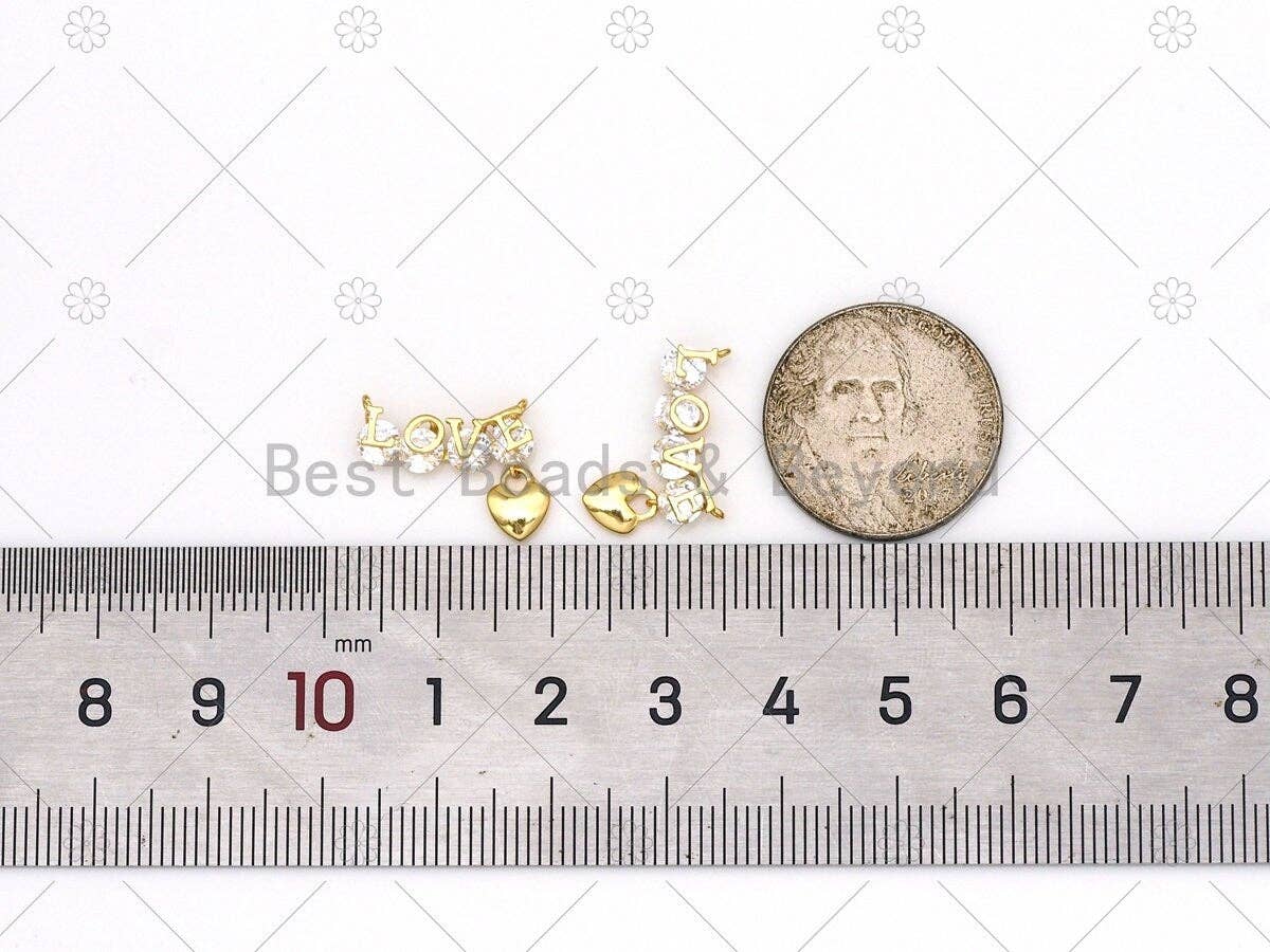 CZ Micropave Love Word with Dianty Heart Shape Pendant, 18K Gold Filled Big Clear CZ Love Charm,Necklace Bracelet Pendant,16x13mm, Sku#Y516