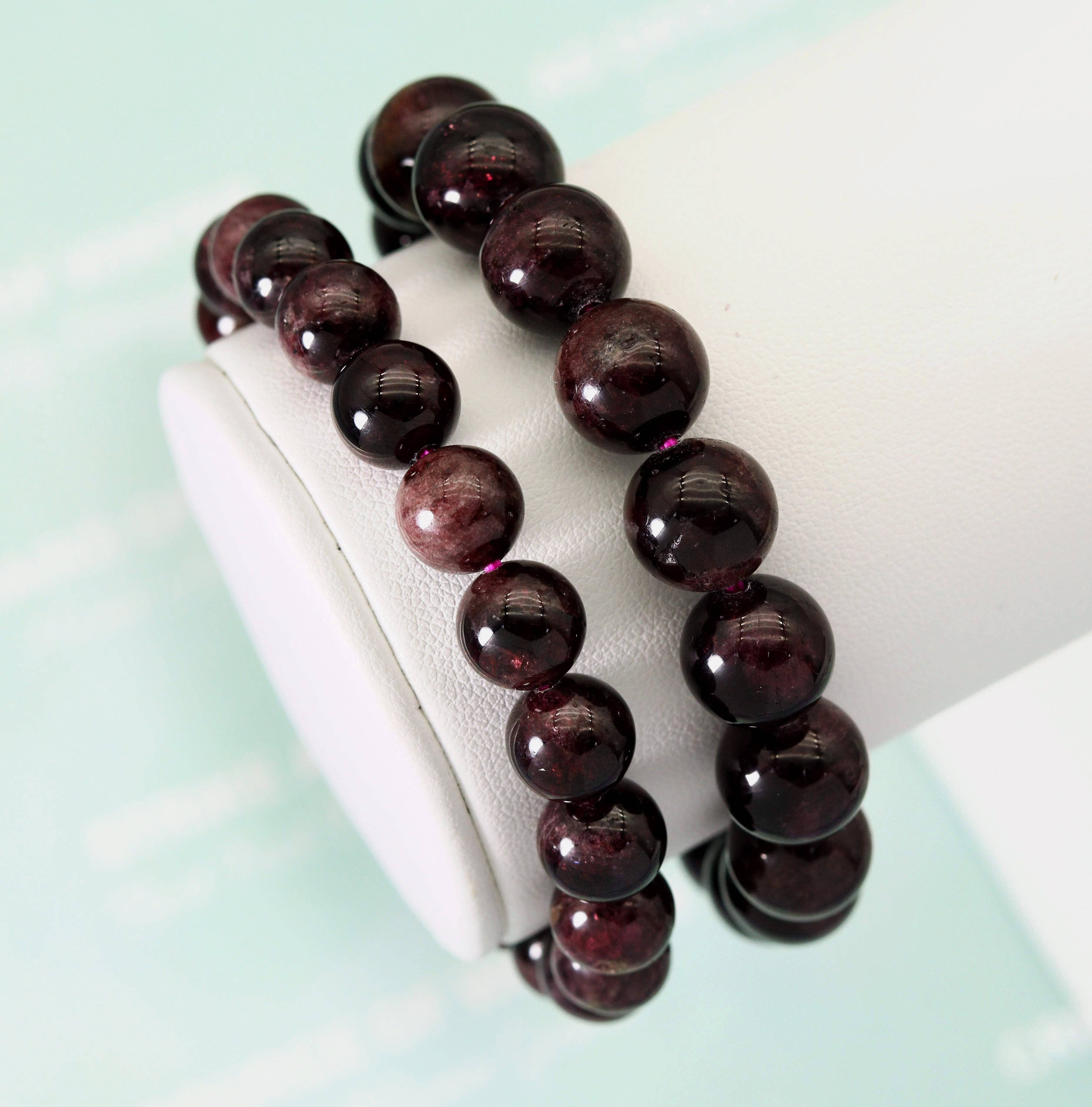 Genuine Garnet Round Smooth Stretchy Bracelet, Sku#EF156
