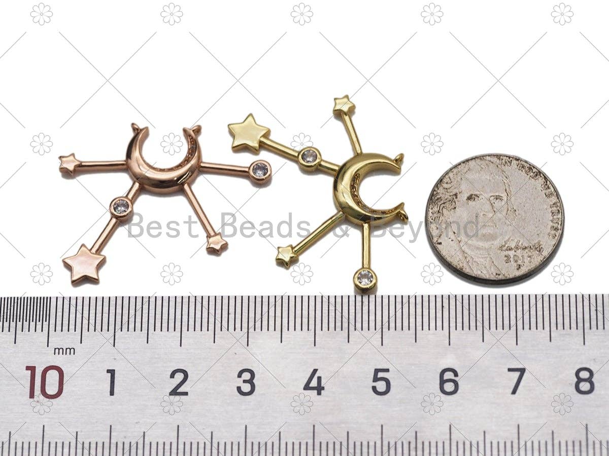 CZ Micro Pave Cresent Moon with Star Shape Pendant, Gold/Rose Moon Star Charm, Necklace Bracelet Charm, Sku#Y564