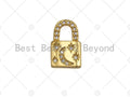 18K Dainty Gold Padlock with CZ Micro Pave Moon and Star, Padlock Charm, Lock Charm, 8x13mm, Sku#LK29