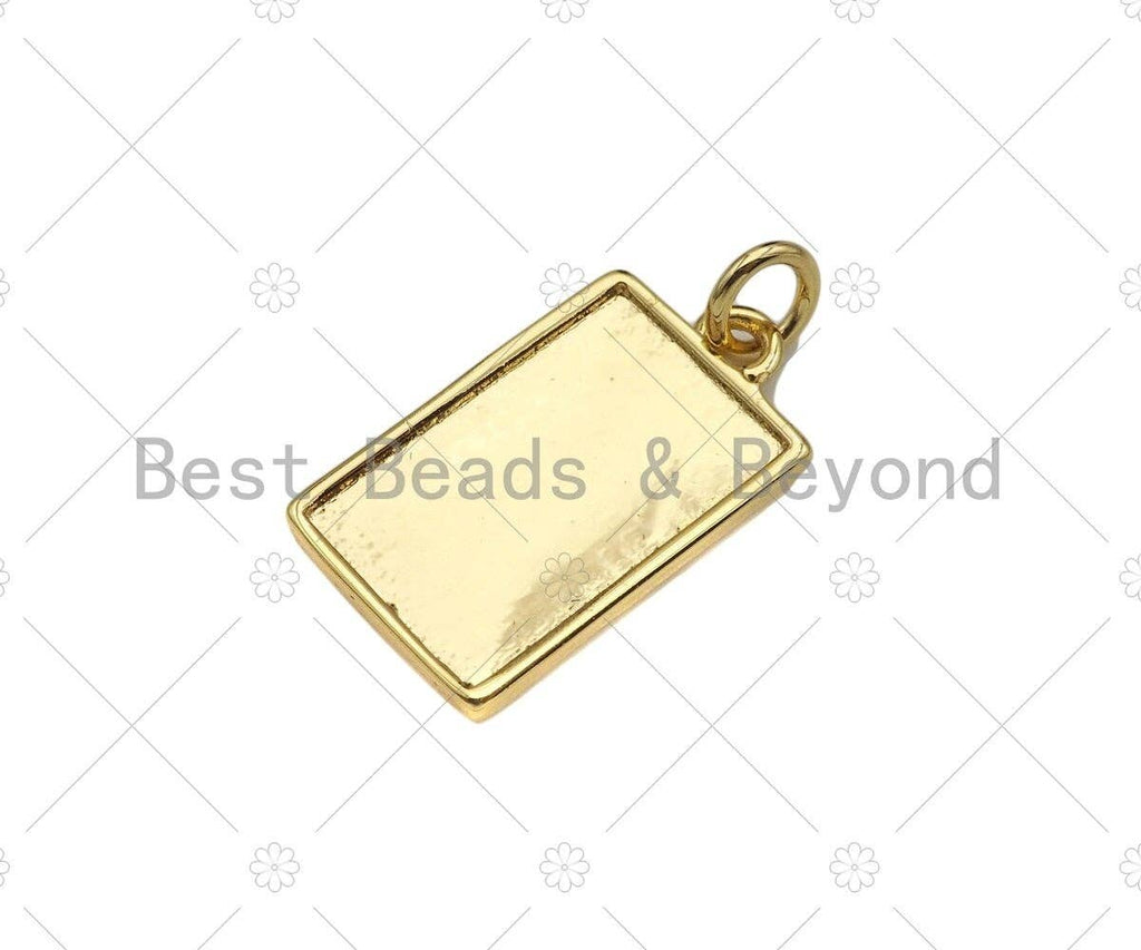 18K Dainty Gold Leaf On Rectangle Shape Pendant/Charm,Gold Medallion Charm, Necklace Bracelet Charm Pendant,11x20mm, Sku#Y403