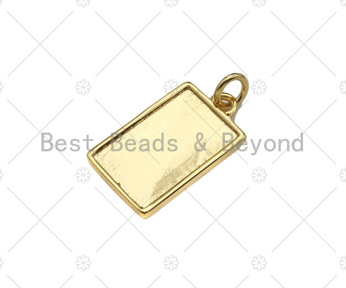 18K Dainty Gold Leaf On Rectangle Shape Pendant/Charm,Gold Medallion Charm, Necklace Bracelet Charm Pendant,11x20mm, Sku#Y403