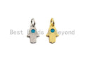 Turquoise CZ Micro Pave Hamsa Hand Shaped Pendant/Charm, Cubic Zirconia Pendant Charm, 8x11mm,sku#Z565