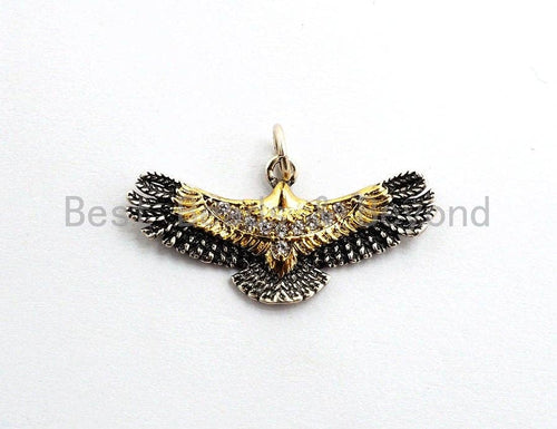 American Eagle Charm, CZ Antique Gold & Silver EAGLE Pendant/Charm, Cubic Zirconia Micro Pave Eagle Pendant Charm, 13x27mm, sku#Y114