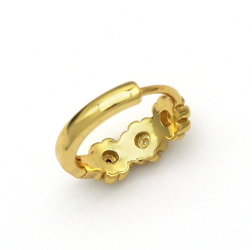 CZ Gold Triple Flowers Huggie Earrings, Sku#Y733
