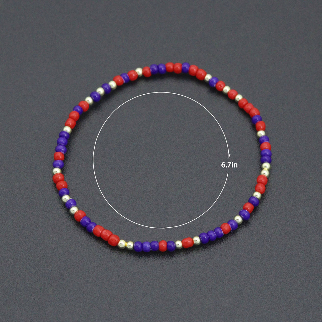 Red Blue Gold Mixed Beads Stretchy Bracelet, Patriotic July 4th Stretch, Sku#EF680