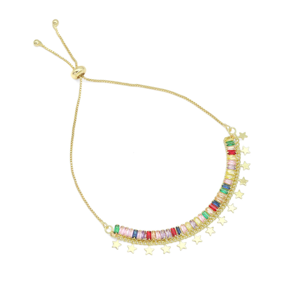 Multicolor Baguette CZ Star Chain Adjustable Bracelet, Sku#LX488