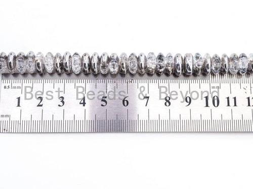 Crack Quartz beads Half Silver Plated, 4x6/5x8/6x10mm Rondelle Saucer Man Made Quartz Beads, Gray Silver Clear Beads, 16inch strand, SKU#U56