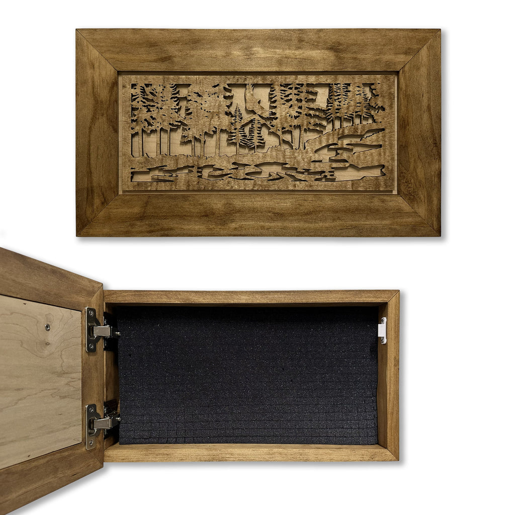 Home Self Defense Secure Storage Cabinet Outdoor Nature Scene with Stream and Eagle