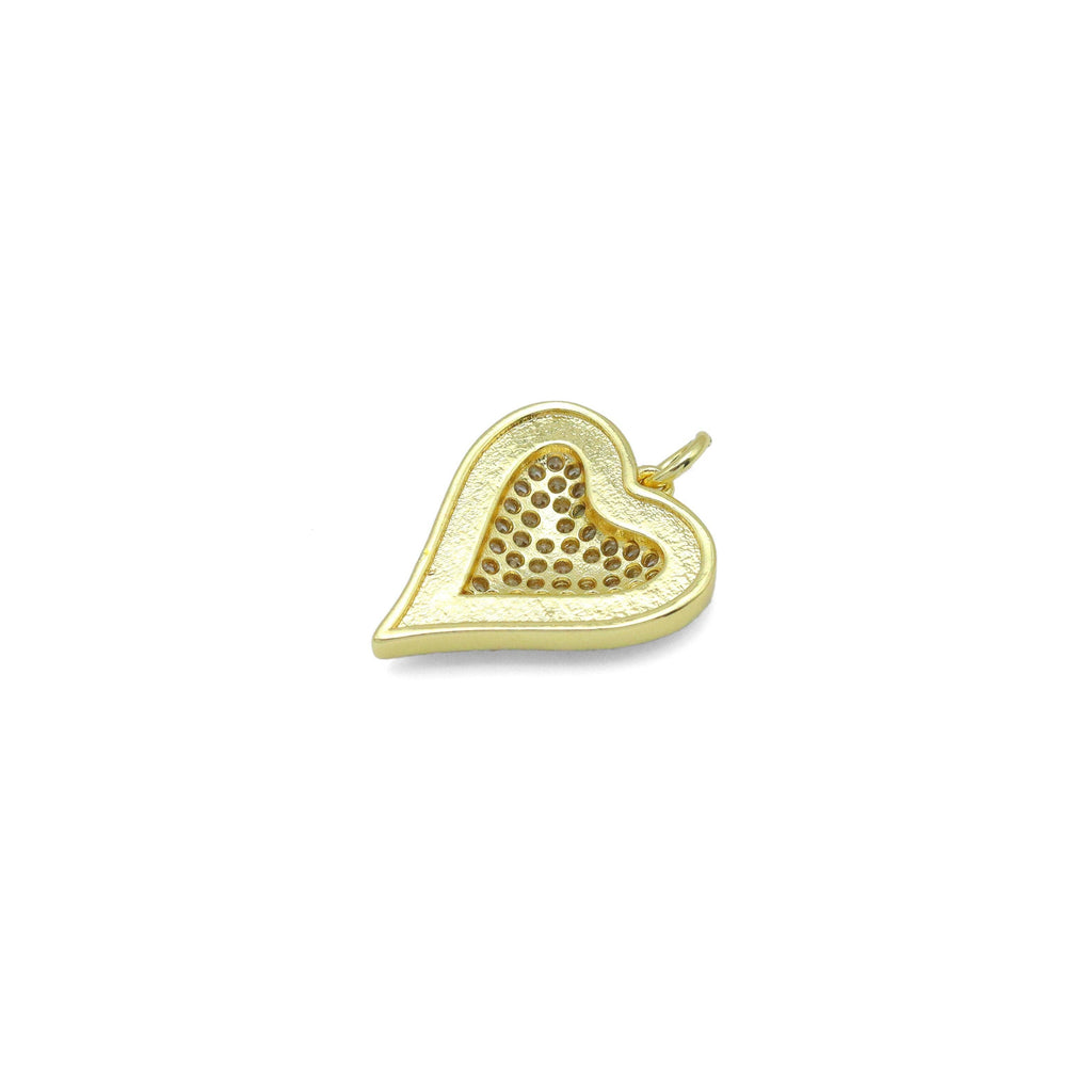 Clear CZ Black Enamel Gold Heart Charm Pendant, Sku#Y1023