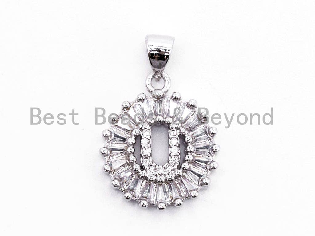 CZ Micro Pave Initial Letter U/ Letter V/Letter W Charm/Pendent,Cubic Zirconia Pave Alphabet  Pendent, Gold/Silver Finish,16x18mm, sku#Z238