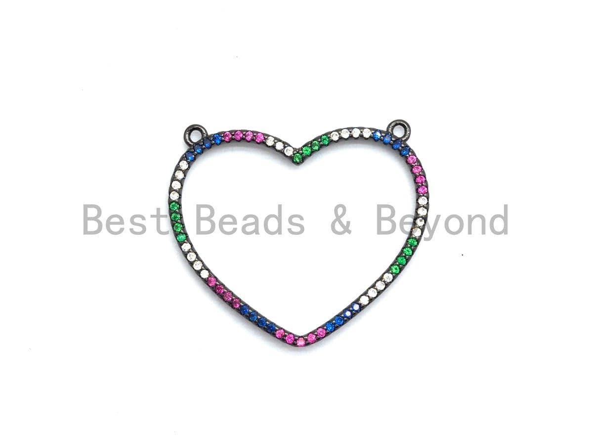 Rainbow Color CZ Micro Pave Large Heart Pendant, Cubic Zirconia Pave Pendant/Connector, Fashion Jewelry Findings, 27x31mm,sku#F655