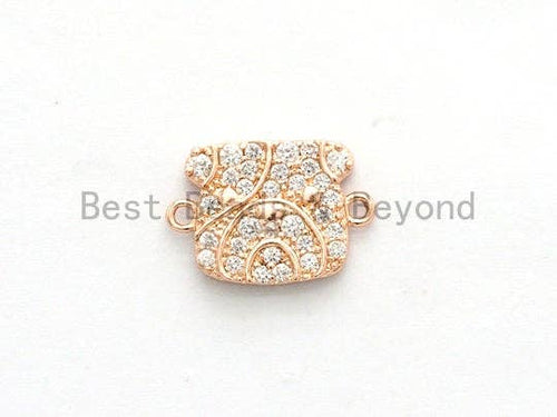 CZ Clear Micro Pave BULLDOG Head Connector, CZ on Gold/Silver/Rose Gold/Gunmetal Bracelet Necklace Puppy Charm, Dog Charm, 14x10mm, sku#Y173