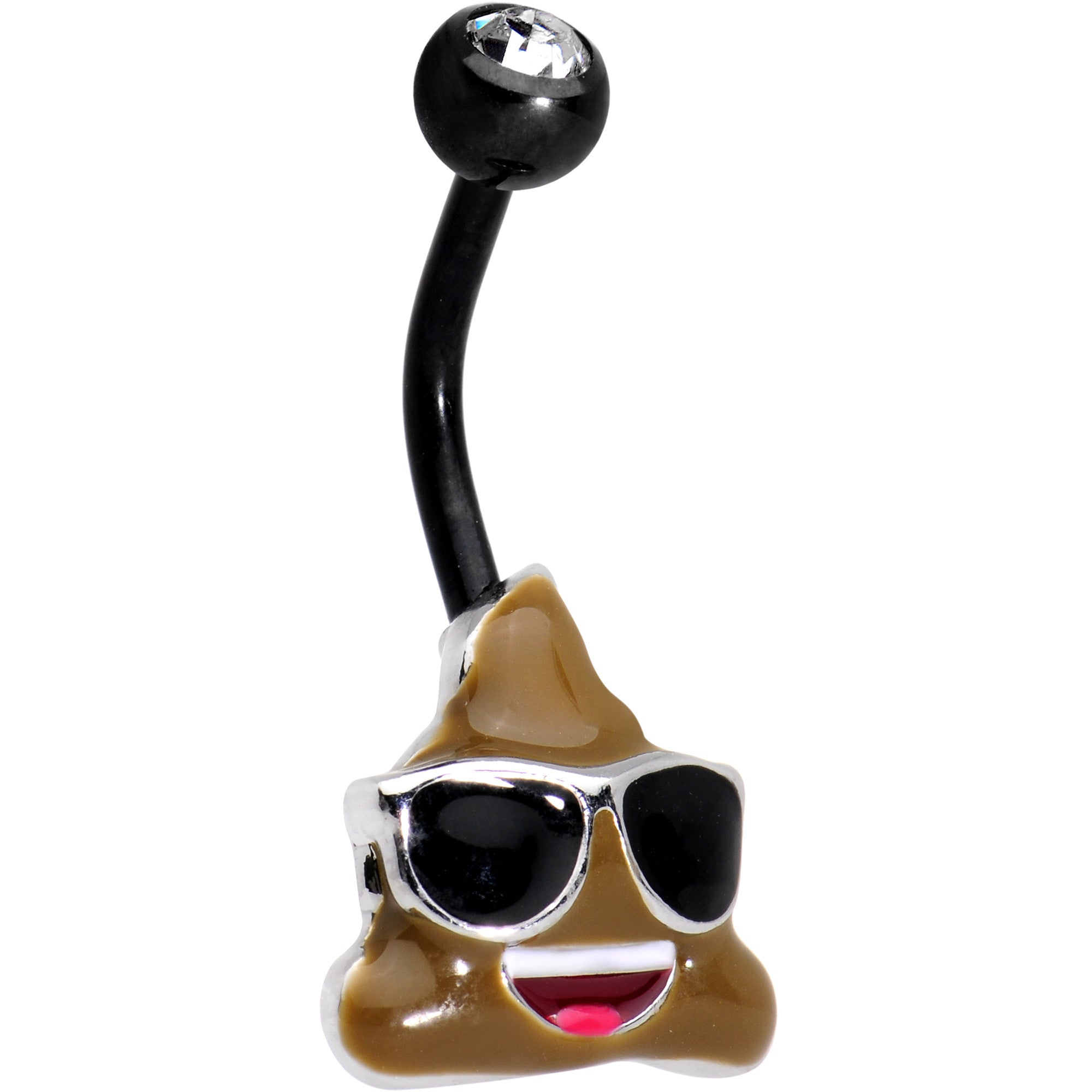 Licensed Cool As Shit emoji Clear CZ Gem Black Anodized Belly Ring