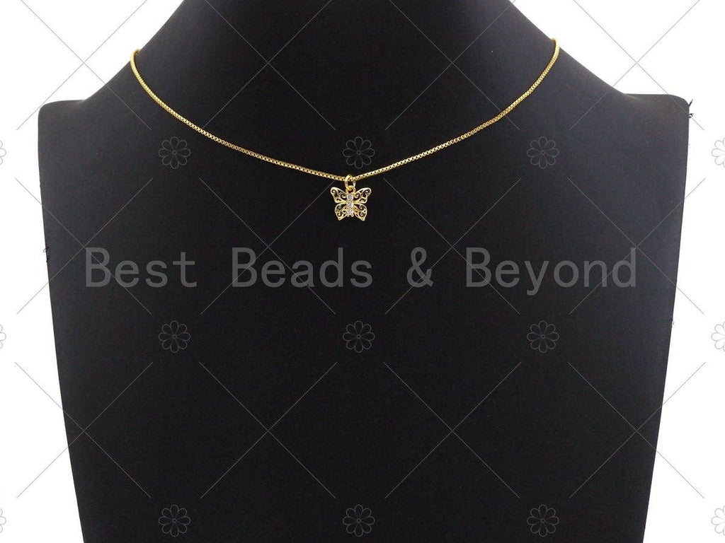 CZ Micro Pave Filigree Butterfly Shape Pendant, Cubic Zirconia Pendant Charm, Cute Pave Findings, Gold/Silver, 12x10mm, Sku#Z1164