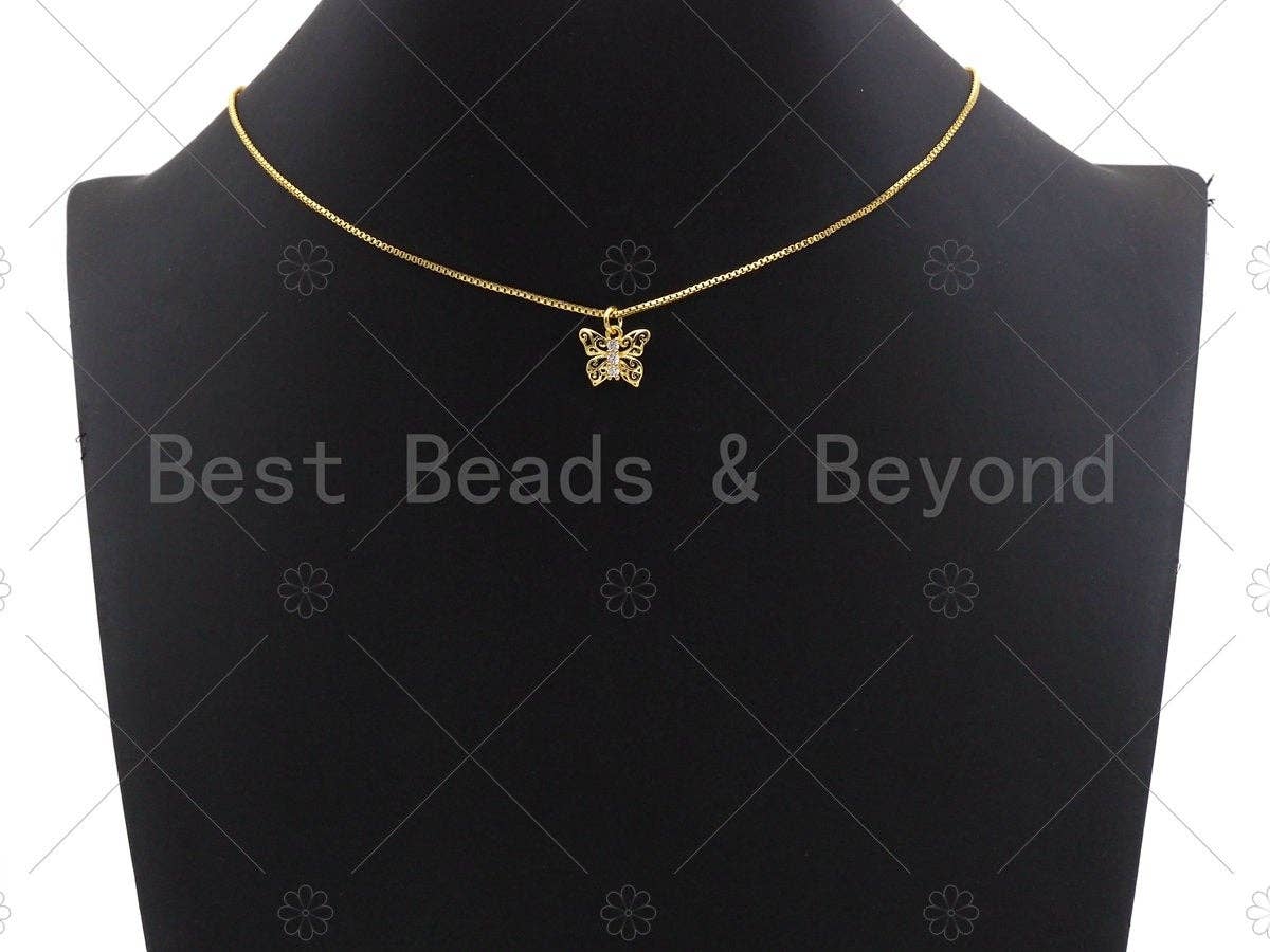CZ Micro Pave Filigree Butterfly Shape Pendant, Cubic Zirconia Pendant Charm, Cute Pave Findings, Gold/Silver, 12x10mm, Sku#Z1164