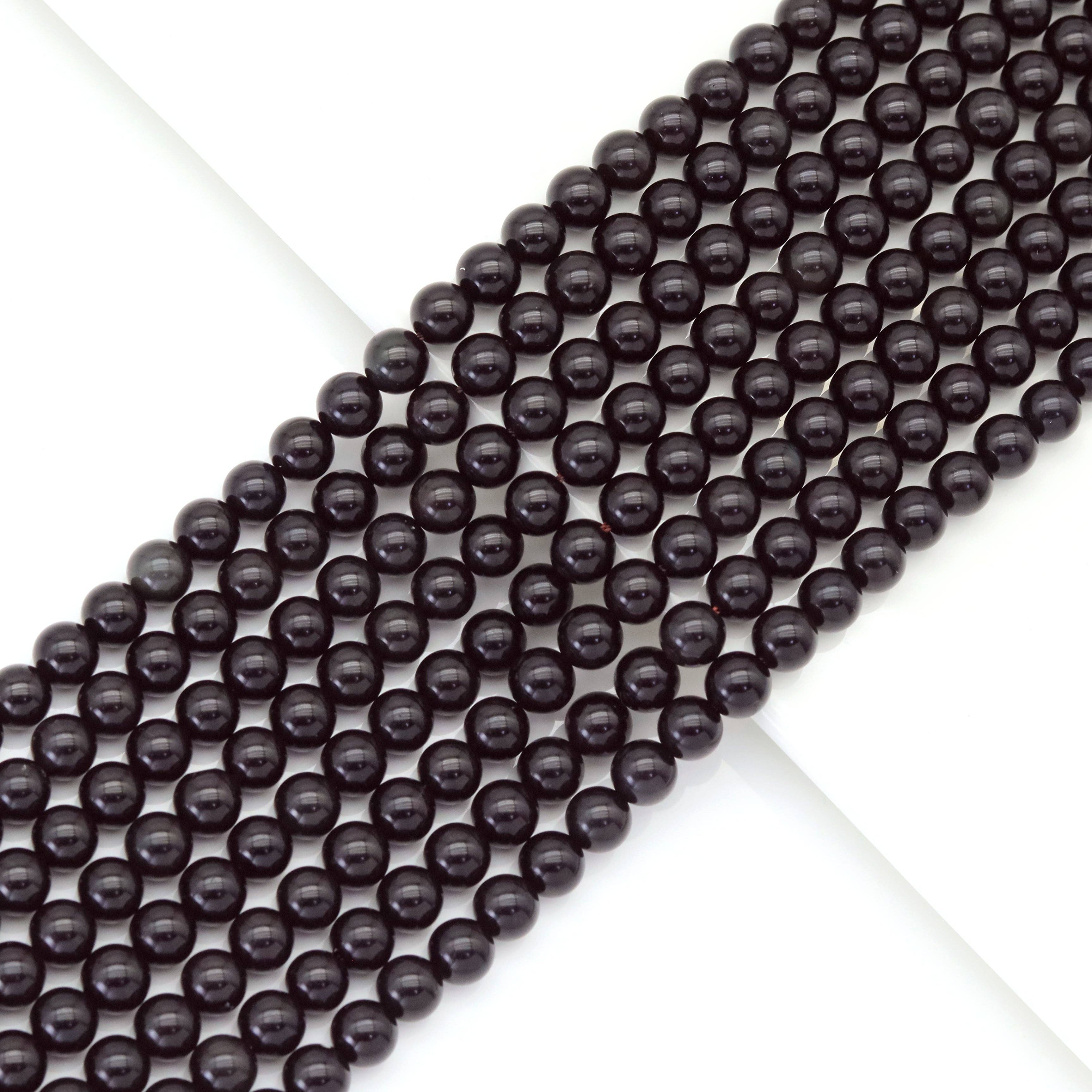 Genuine Black Obsidian Round Smooth Beads, Sku#U1775