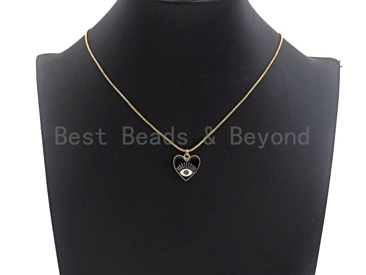 Enamel White and Black Evil eye on Heart pendant, Enamel heart charm, Protection Evil eye charm, 17x18mm, sku#Z404