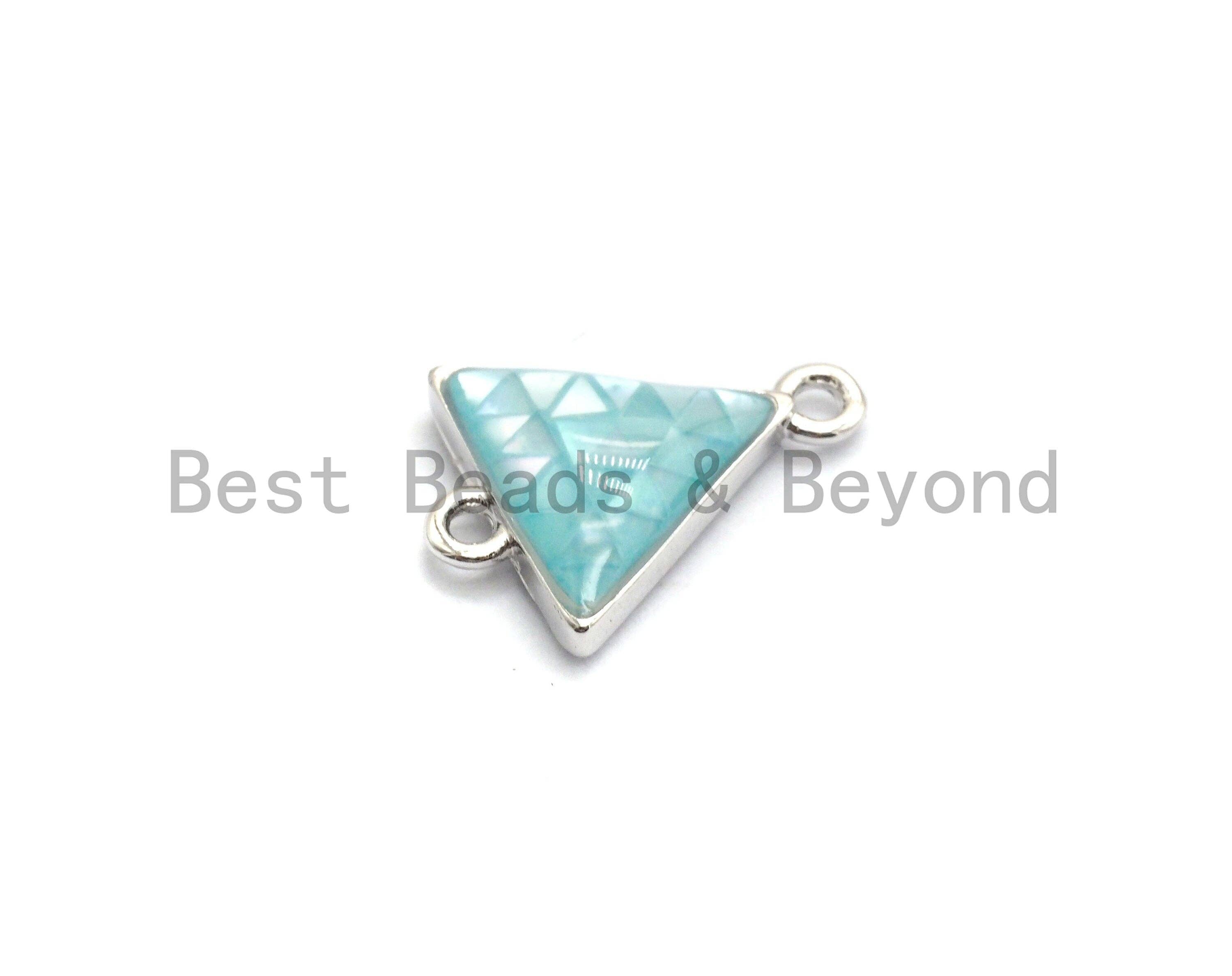 100% Natural Aqua Blue Shell Triangle Connector with Gold/Silver Finish, Blue Shell Connector, Natural Shell Beads, 11x14mm,SKU#Z269