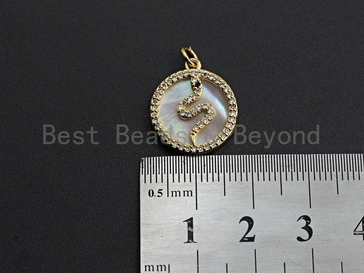 Clear CZ Micro Pave Snake Shape on Mother-of-pearl Pendant Charm, Cubic Zirconia Charm, 16x18mm,sku#Z848
