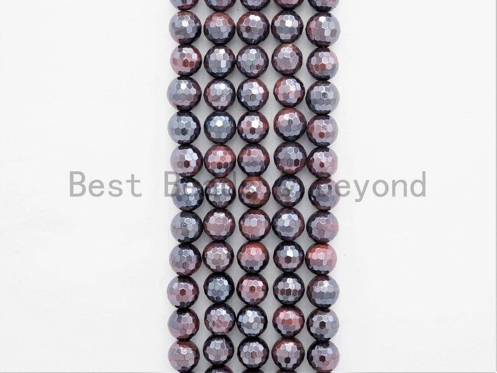 High Quality Mystic Plated Faceted Red Brown Tiger Eye Beads, 6mm/8mm/10mm/12mm/14mm Tiger Eye Gemstone Beads, 15inch Full strand, SKU#U410