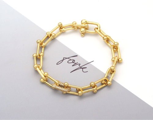 CZ U Ball Chain Bracelet Necklace, Sku#EF238