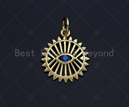Cobalt eye CZ Micro Pave Round Charm, Gold/Silver/Rose Gold/Black Evil Eye Charm, 13x15mm, sku#Y278