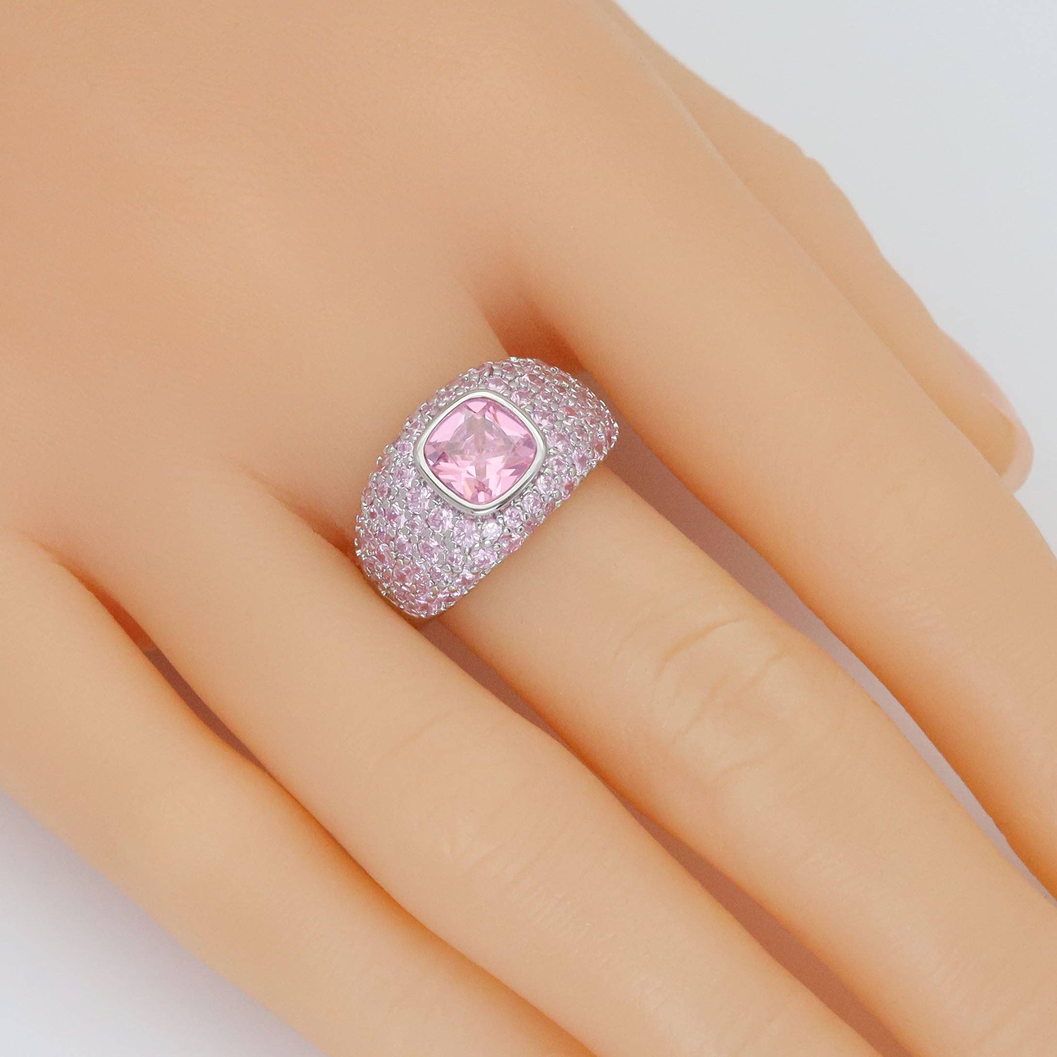 Big Pink Square CZ Statement Adjustable Ring, Sku#A329