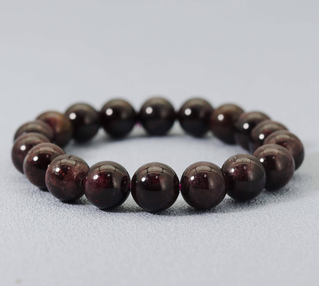 Genuine Garnet Round Smooth Stretchy Bracelet, Sku#EF156