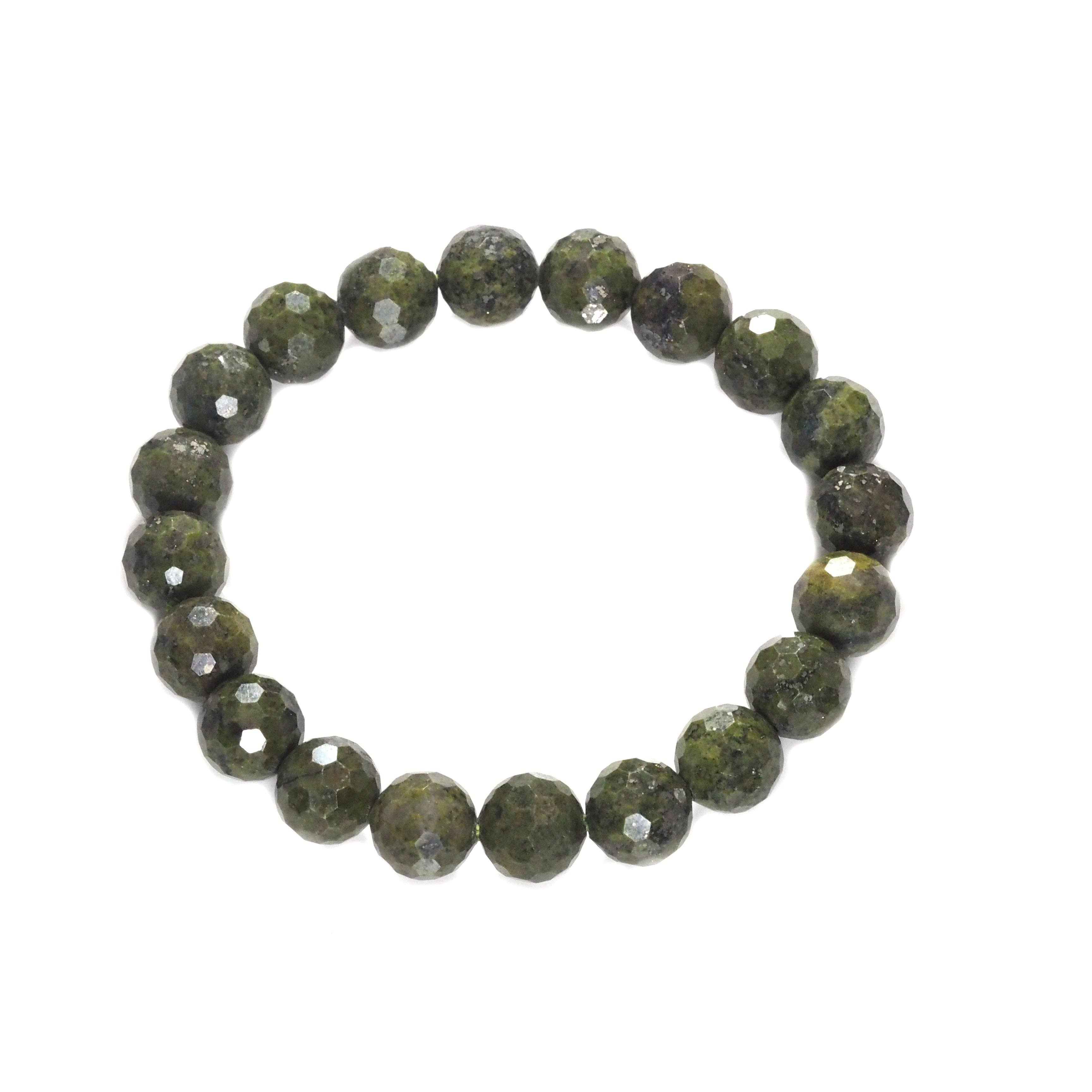 Genuine Chlorastvolite Round Faceted Stretchy Bracelet, 8mm/10mm, Sku#EF306