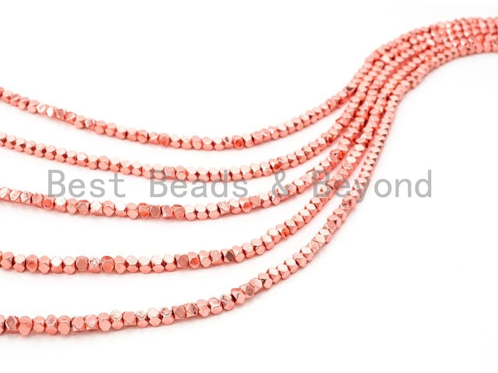Natural Rose Gold Copper Color Hexagon Shape Beads, 2mm Tiny Rose Gold Sparkly Beads, 15.5" Full Strand, SKU#S27